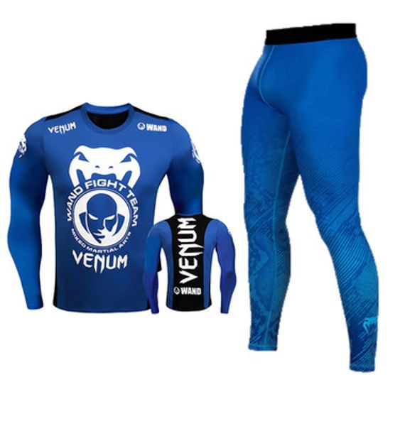 

venum bjj rashguard jiu jitsu t-shirts+pants men's mma rashguard boxing sets breathable muay thai mma shorts gi fitness boxing jerseys, Black;blue