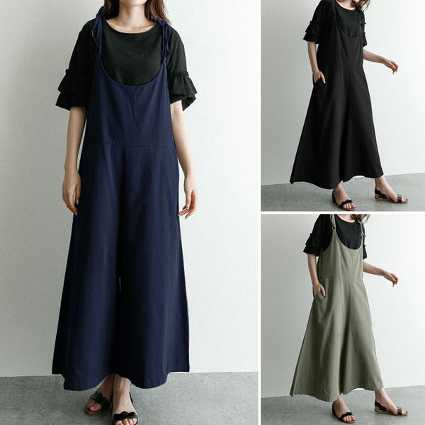 s 5xl zanzea 2020 women casual solid strappy dungarees vintage cotton loose wide leg overalls rompers jumpsuits long combinaison, Black;white
s 5xl zanzea 2020 women casual solid strappy dungarees vintage cotton loose wide leg overalls rompers jumpsuits long combinaison, Black;white