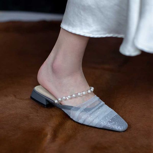 women slippers fashion pearl shoes pointed toe low heel mules slides outsides slippers, Black
women slippers fashion pearl shoes pointed toe low heel mules slides outsides slippers, Black