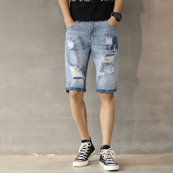 new men's jeans shorts summer beach pants loose printed light hole beggars, Blue
new men's jeans shorts summer beach pants loose printed light hole beggars, Blue