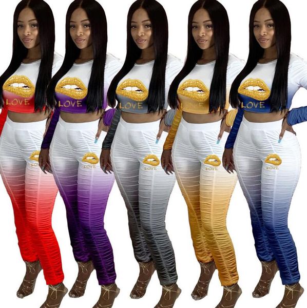 women lips outfits designer print long sleeve shirt crop pants gradient color leggings tracksuit two pieces sports suit 5color d8405, Gray
women lips outfits designer print long sleeve shirt crop pants gradient color leggings tracksuit two pieces sports suit 5color d8405, Gray