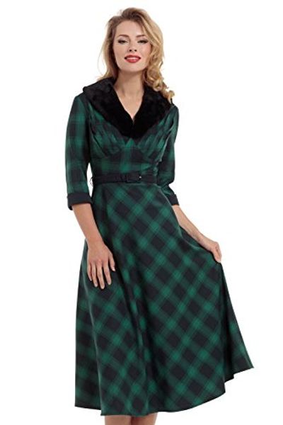 voodoo vixen retro vintage lola plaid faux fur collar 3/4 sleeve swing dress, Black;gray
voodoo vixen retro vintage lola plaid faux fur collar 3/4 sleeve swing dress, Black;gray