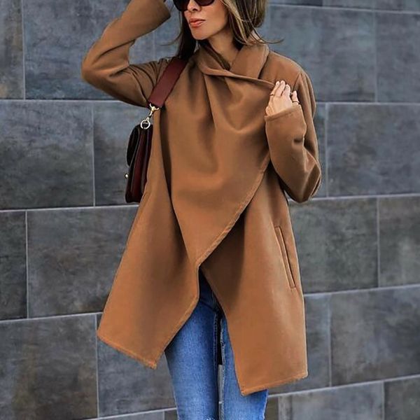 women's new wool & blends fashion waterfall collar autumn long sleeve trench female casual overcoat solid slim outwear 2019, Black
women's new wool & blends fashion waterfall collar autumn long sleeve trench female casual overcoat solid slim outwear 2019, Black