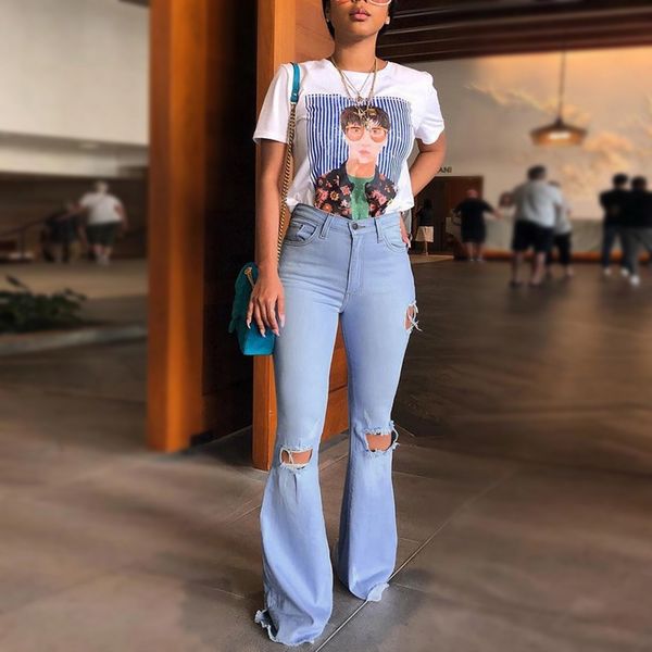 2020 new women high waist flare jeans black bell bottom ripped for female jeans denim skinny mom wide leg pants, Blue
2020 new women high waist flare jeans black bell bottom ripped for female jeans denim skinny mom wide leg pants, Blue