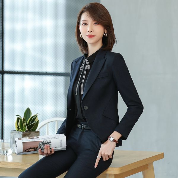 ladies suits autumn and winter solid color slim long-sleeved professional wear temperament slim trousers women's two-piece suit, White;black 
ladies suits autumn and winter solid color slim long-sleeved professional wear temperament slim trousers women's two-piece suit, White;black