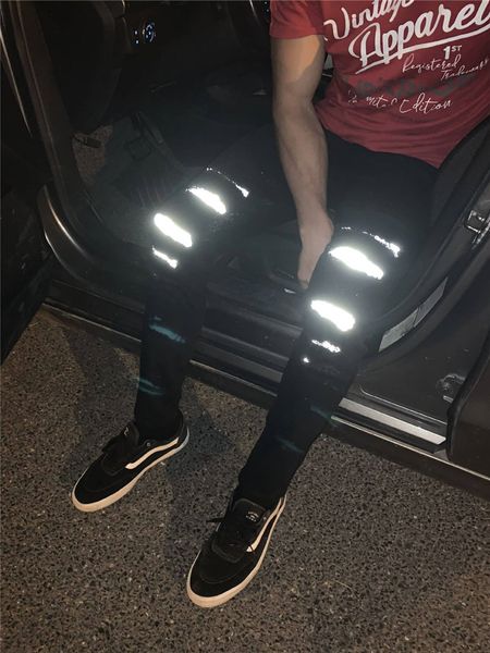 3m reflective black jeans hihop men designer biker ripped slim fit high street jeans, Blue