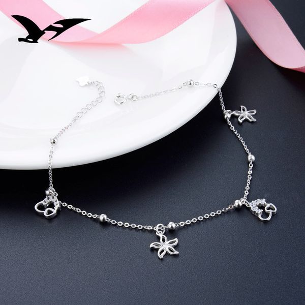 s925 sterling silver anklet new women's pentagon leaf love europe and america simple anklet jewelry, Red;blue
s925 sterling silver anklet new women's pentagon leaf love europe and america simple anklet jewelry, Red;blue