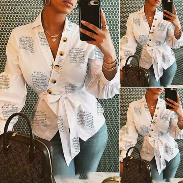 women's blouses & shirts casual v neck long sleeve classical english alphabet print blouse loose office ladies work shirt, White
women's blouses & shirts casual v neck long sleeve classical english alphabet print blouse loose office ladies work shirt, White