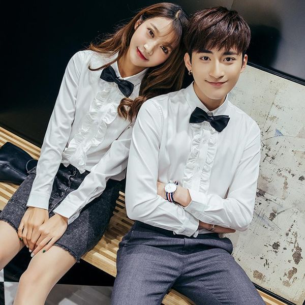plus size 5xl 4xl long sleeve ruffed tuxedo shirt slim fit mens womens tuxedo shirt with bow tie couple office wear blouses, White;black
plus size 5xl 4xl long sleeve ruffed tuxedo shirt slim fit mens womens tuxedo shirt with bow tie couple office wear blouses, White;black