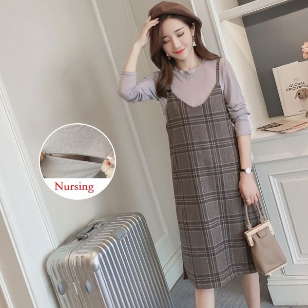 2pcs/set maternity nursing breastfeeding t- shirts + sling plaid dress autumn fashion for pregnant women pregnancy set, White
2pcs/set maternity nursing breastfeeding t- shirts + sling plaid dress autumn fashion for pregnant women pregnancy set, White