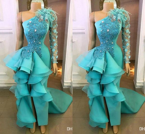 elegant sheath prom dresses one shoulder high side split handmade flowers ruffles evening dress appliques beaded formal party gowns, Black;red
elegant sheath prom dresses one shoulder high side split handmade flowers ruffles evening dress appliques beaded formal party gowns, Black;red