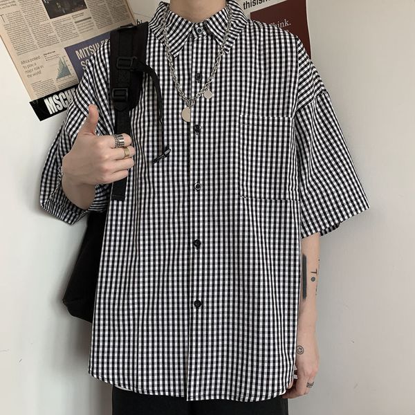 men's casual shirts korean plaid shirt fashion retro cotton men streetwear wild loose short sleeve mens summer -xl, White;black
men's casual shirts korean plaid shirt fashion retro cotton men streetwear wild loose short sleeve mens summer -xl, White;black