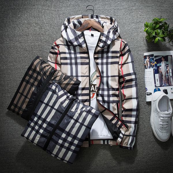 

Fa hion jacket ca ual windbreaker long leeve plu ize m 5xl men jacket zipper pocket men hoodie coat plaid jacket