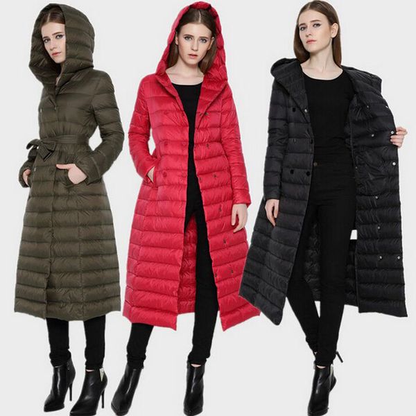 european women ultra light duck down jacket extra long winter puffer coat with hood double-breasted slim belted parka outerwear, Black
european women ultra light duck down jacket extra long winter puffer coat with hood double-breasted slim belted parka outerwear, Black