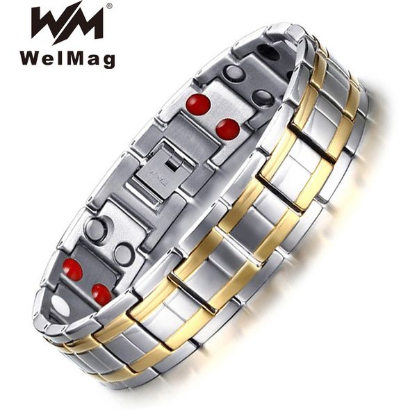 welmag men's magnetic bracelets bangles stainless steel silver gold power therapy wristband double row germanium health bracelet, Golden;silver
welmag men's magnetic bracelets bangles stainless steel silver gold power therapy wristband double row germanium health bracelet, Golden;silver