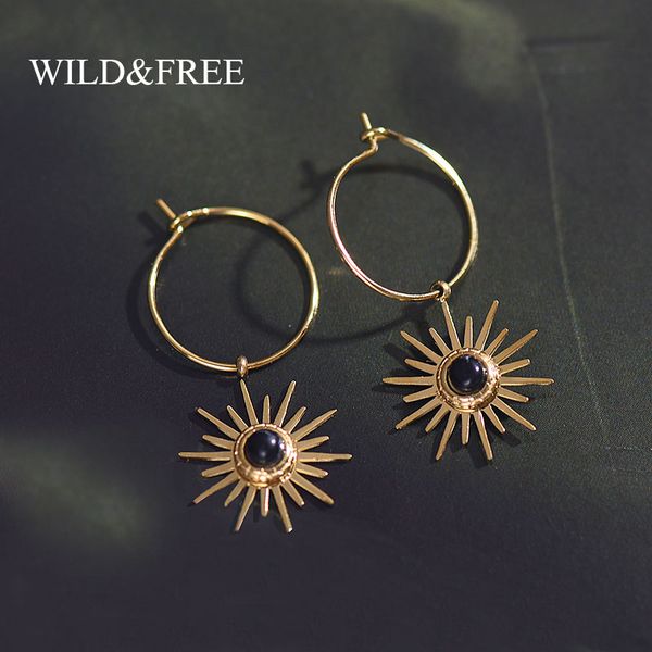 wild&bohemian style cute sun pendant small hoop earrings for women black stone charm circle earring stainless steel jewelry, Golden;silver
wild&bohemian style cute sun pendant small hoop earrings for women black stone charm circle earring stainless steel jewelry, Golden;silver