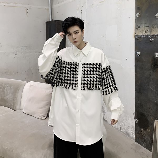 men plaid splice vintage fashion loose casual long sleeve shirt male streetwear hip hop party dress shirt coat, White;black
men plaid splice vintage fashion loose casual long sleeve shirt male streetwear hip hop party dress shirt coat, White;black