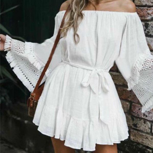 women off-shoulder long sleeve shirt dress casual loose beach dress sundress bikini cover up, Blue;gray
women off-shoulder long sleeve shirt dress casual loose beach dress sundress bikini cover up, Blue;gray