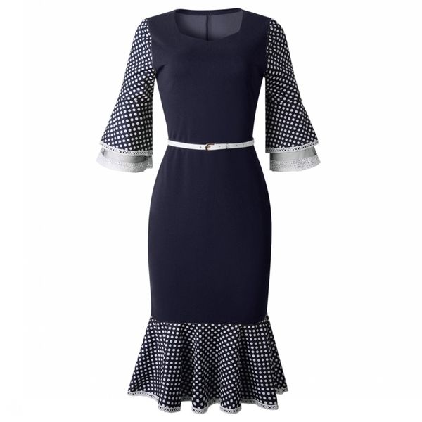 women mermaid work office midi dresses elegant ladies navy blue bodycon dots print flare sleeve belt female fashion dress, Black;gray
women mermaid work office midi dresses elegant ladies navy blue bodycon dots print flare sleeve belt female fashion dress, Black;gray