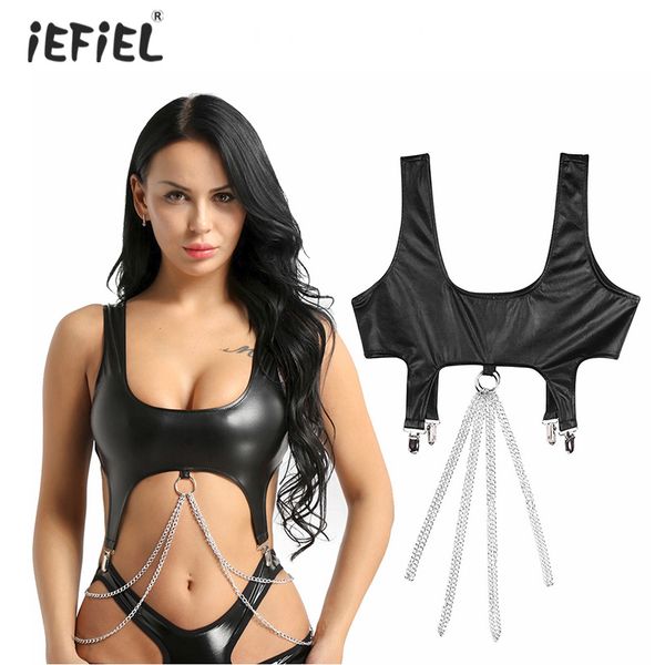 womens pu leather bralette exotic tanks crop for women clubwear wide shoulder straps with metal tassel chain and clips, Red;black
womens pu leather bralette exotic tanks crop for women clubwear wide shoulder straps with metal tassel chain and clips, Red;black