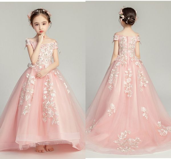 glitter beaded pink lace flower girl dresses with a train off shoulder short sleeves special occasion dress little girls party graduation, White;blue
glitter beaded pink lace flower girl dresses with a train off shoulder short sleeves special occasion dress little girls party graduation, White;blue