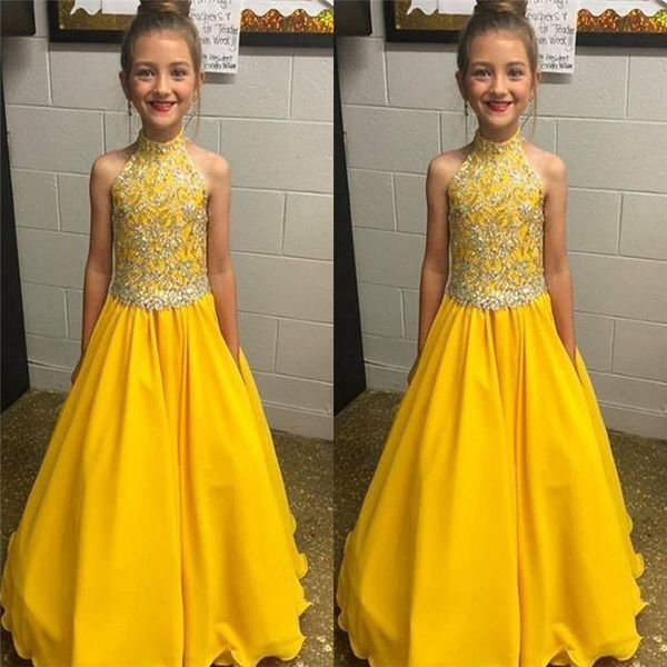 noble yellow halter floor length girls pageant dresses with appliques vestidos de noiva formal custom made gowns, White;red
noble yellow halter floor length girls pageant dresses with appliques vestidos de noiva formal custom made gowns, White;red