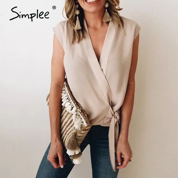 simplee solid deep v chiffon women blouse shirt summer short bow sleeveless blouse summer casual office streetwear top, White
simplee solid deep v chiffon women blouse shirt summer short bow sleeveless blouse summer casual office streetwear top, White