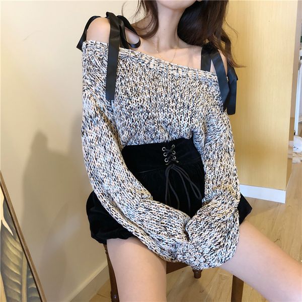 autumn clothes women knitted slash neck spaghetti strap ladies off shoulder crop fashion brand loose new sweater women, White;black
autumn clothes women knitted slash neck spaghetti strap ladies off shoulder crop fashion brand loose new sweater women, White;black