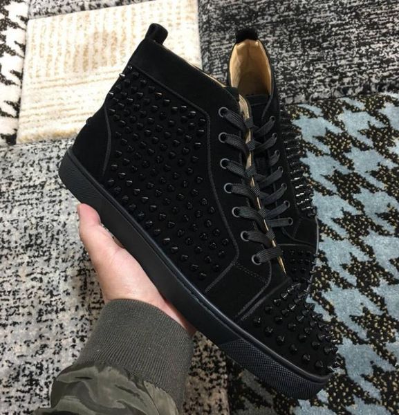with box,italy red soles flats full rivets high sneakers for women's,men fashion red bottom stuff studded shoe suede genuine leather, Black
with box,italy red soles flats full rivets high sneakers for women's,men fashion red bottom stuff studded shoe suede genuine leather, Black