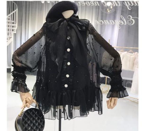 2020 spring loose long sleeve lace up collar chiffon shirts women bead work transparent chiffon blouses lady loose bead work top, White
2020 spring loose long sleeve lace up collar chiffon shirts women bead work transparent chiffon blouses lady loose bead work top, White