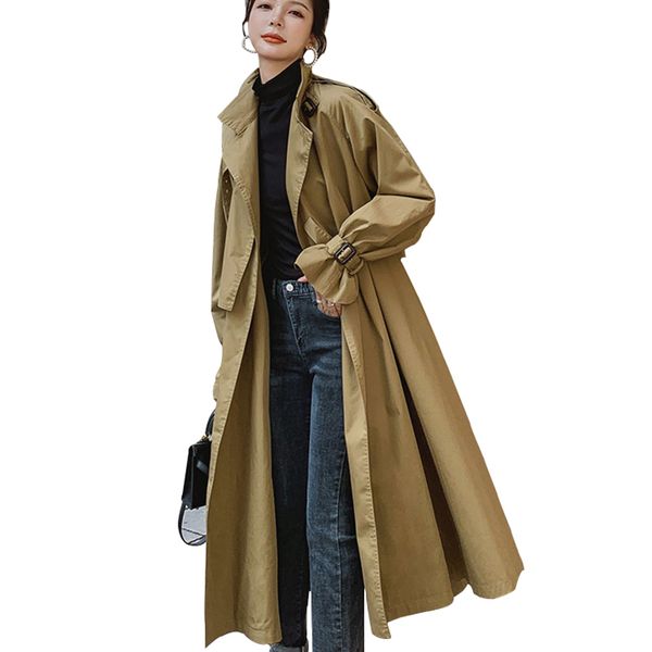 women's trench coats autumn winter women khaki loose coat 2021 tied waist overknee windbreaker elegant mujer plus size long ly54, Tan;black
women's trench coats autumn winter women khaki loose coat 2021 tied waist overknee windbreaker elegant mujer plus size long ly54, Tan;black