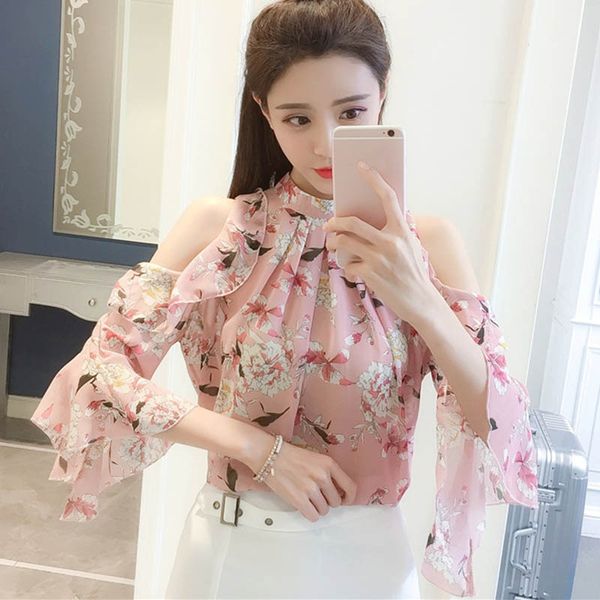 women cold shoulder casual female blouse fashion floral print chiffon blouse rk, White
women cold shoulder casual female blouse fashion floral print chiffon blouse rk, White