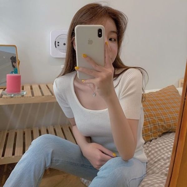 korean 2020 square collar summer knitted sweater women soft stretch short sleeve cotton girls sweaters black white sweaters, White;black
korean 2020 square collar summer knitted sweater women soft stretch short sleeve cotton girls sweaters black white sweaters, White;black