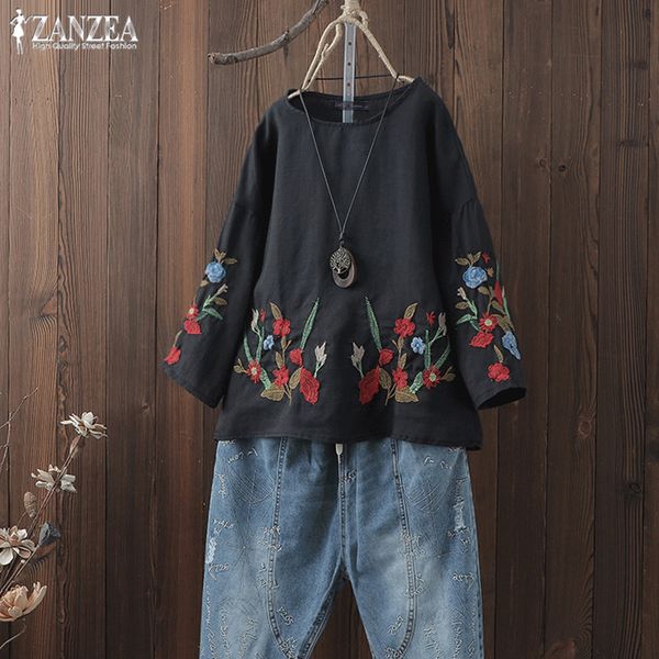 casual blusas women's summer blouse 2019 zanzea plus size linen fashion floral embroidery female long sleeve tee shirts, White
casual blusas women's summer blouse 2019 zanzea plus size linen fashion floral embroidery female long sleeve tee shirts, White