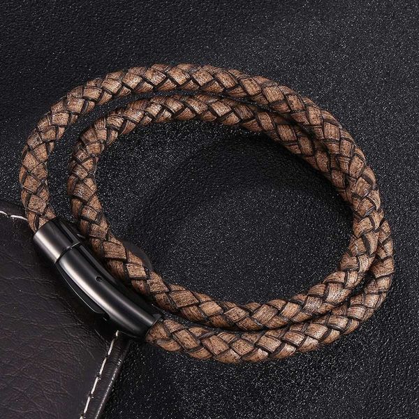 trendy men retro braided leather bracelet punk stainless steel button double-layer bangles male jewelry accessories party gifts, Golden;silver
trendy men retro braided leather bracelet punk stainless steel button double-layer bangles male jewelry accessories party gifts, Golden;silver