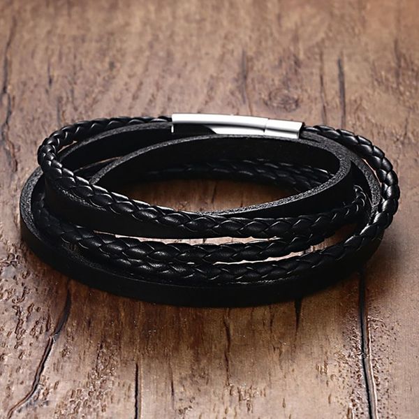 fashion-braided leather multilayer wrap weave bracelets for men stainless steel magnetic clasp punk cuff bangles jewelry s915, Black
fashion-braided leather multilayer wrap weave bracelets for men stainless steel magnetic clasp punk cuff bangles jewelry s915, Black