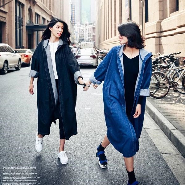 women jacket 2019 spring loose large size long hooded denim jacket long sleeve solid color windbreaker over the knee coat, Tan;black
women jacket 2019 spring loose large size long hooded denim jacket long sleeve solid color windbreaker over the knee coat, Tan;black