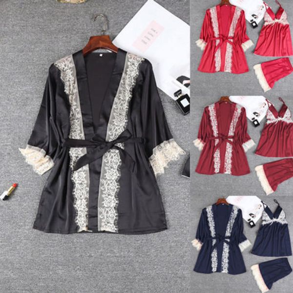 women satin lace sleepwear set babydoll lingerie underwear shorts++robe 3pcs pyjamas set s-xl, Blue;gray
women satin lace sleepwear set babydoll lingerie underwear shorts++robe 3pcs pyjamas set s-xl, Blue;gray