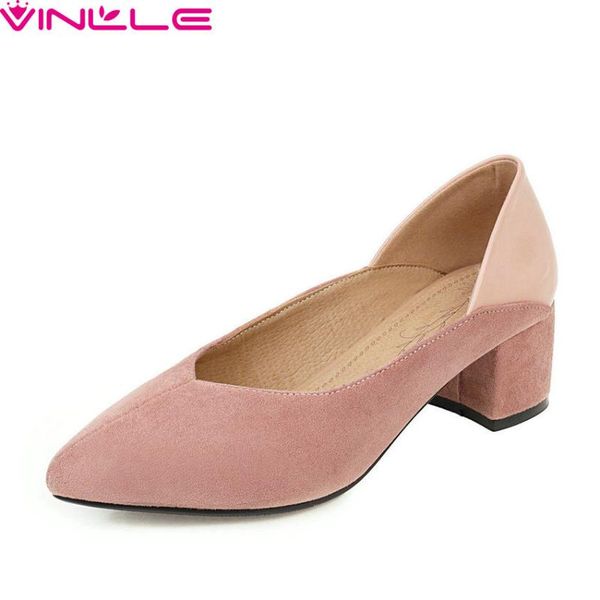 vinlle 2020 flock pu leather patchwork shallow ladies single shoes square high heel pointed toe fashion women pumps size 34-43, Black
vinlle 2020 flock pu leather patchwork shallow ladies single shoes square high heel pointed toe fashion women pumps size 34-43, Black