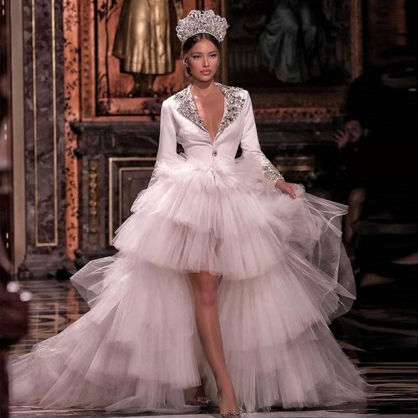 suit style high low wedding dresses with long sleeves v neck beads sequins yiered tutu skirts dubai african vestidos de novia plus size, White
suit style high low wedding dresses with long sleeves v neck beads sequins yiered tutu skirts dubai african vestidos de novia plus size, White