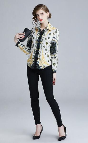 women 's dress, european and american fashion printing, slim fit, long sleeve, and any kind of lapel shirt, White
women 's dress, european and american fashion printing, slim fit, long sleeve, and any kind of lapel shirt, White