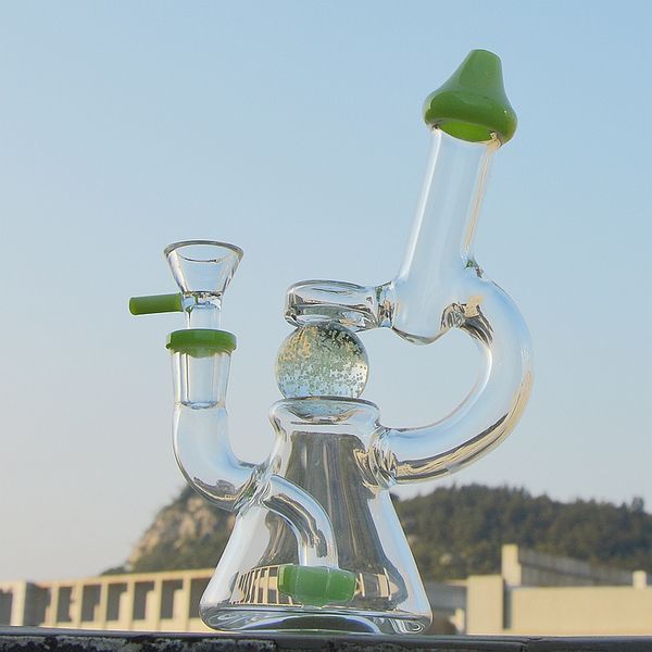 

Горячий Пьянящий Glass Bong Glow в темный шар Dab Rigs Зеленый Фиолетовый Нефть Вода Бонг Воск стекла кубков затяжками с 14мм стекла лук DHL XL-341