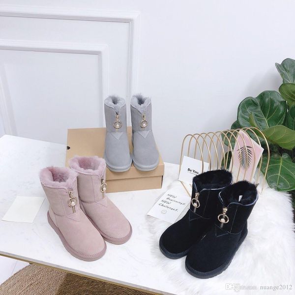 new new fashion australian pearl zipper snow boots short mid length women's boots leather + fur, Black
new new fashion australian pearl zipper snow boots short mid length women's boots leather + fur, Black