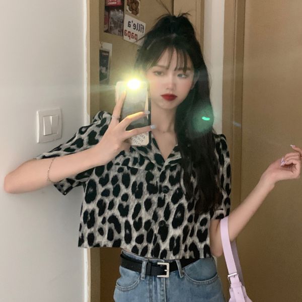 women blouses leopard shirts notched chiffon crop single breasted casual stylish ins girls korean harajuku streetwear, White
women blouses leopard shirts notched chiffon crop single breasted casual stylish ins girls korean harajuku streetwear, White