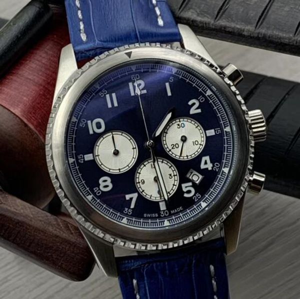 pilot watch style aviator 8 mens watches chronograph quartz full blue dial wristwatches with luminous hands and arabic numeral hour markers, Slivery;brown
pilot watch style aviator 8 mens watches chronograph quartz full blue dial wristwatches with luminous hands and arabic numeral hour markers, Slivery;brown