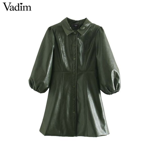 vadim women fashion pu leather black mini dress lantern sleeve female stylish streetwear solid chic dresses vestidos qc977, Black;gray
vadim women fashion pu leather black mini dress lantern sleeve female stylish streetwear solid chic dresses vestidos qc977, Black;gray