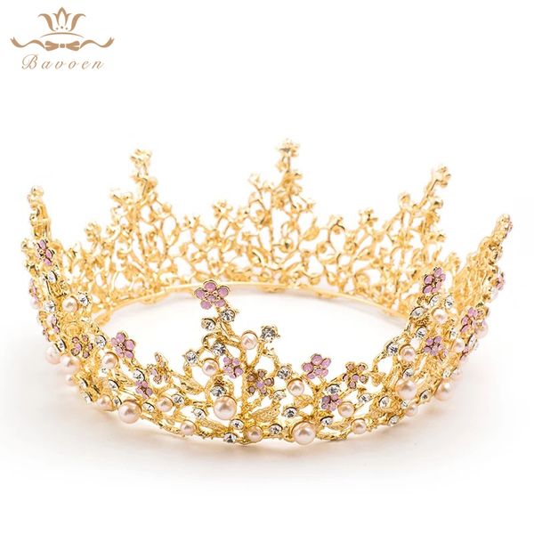 european gold round brides tiaras crowns pearls crystal baroque plated pink rhinestone hairbands wedding hair accessories, Golden;white
european gold round brides tiaras crowns pearls crystal baroque plated pink rhinestone hairbands wedding hair accessories, Golden;white