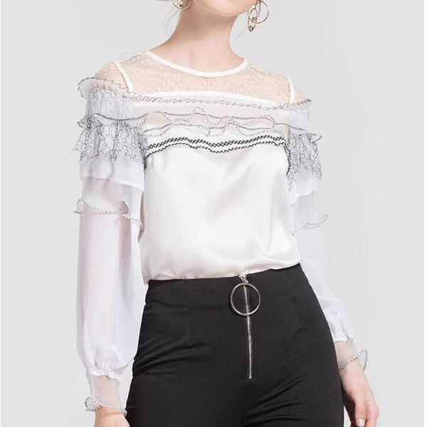 spring summer asymmetric women blouse ruffle lace patchwork see through lantern sleeves female blouses and top, White
spring summer asymmetric women blouse ruffle lace patchwork see through lantern sleeves female blouses and top, White