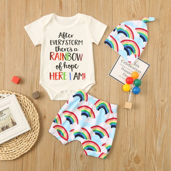 2020 new newborn infant baby girls boys romper letter rainbow shorts hat cap outfits, White
2020 new newborn infant baby girls boys romper letter rainbow shorts hat cap outfits, White
