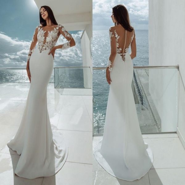 sheer boho satin wedding dresses beach long sleeve bohemian bridal wedding dress bride mermaid wedding gowns, White
sheer boho satin wedding dresses beach long sleeve bohemian bridal wedding dress bride mermaid wedding gowns, White